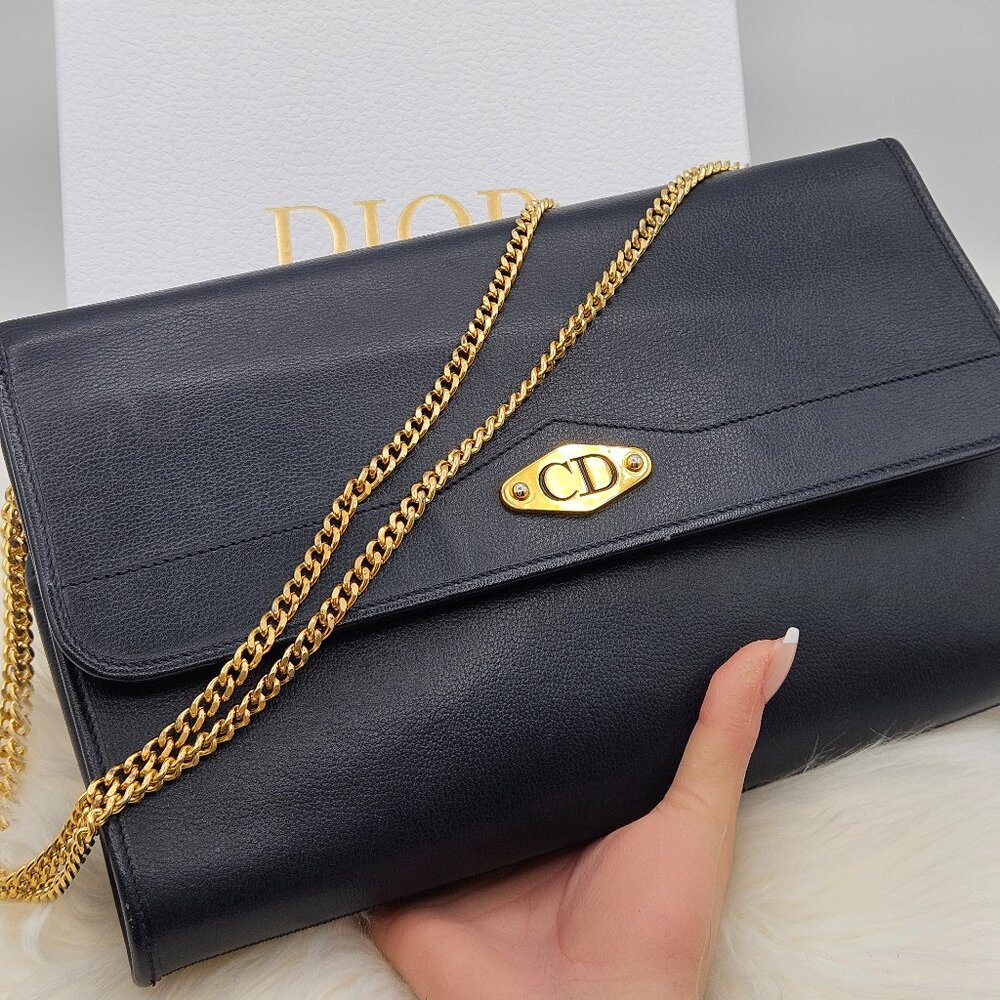 Dior  Dark Blue Chained Leather Bag